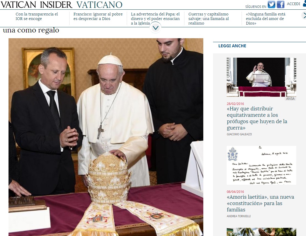 Папата има Митра тијара изработена од монахињите во Рајчица
