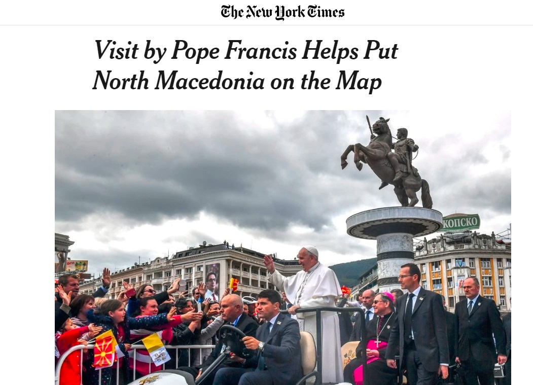 Њујорк Тајмс: Посета на папата ја става Северна Македонија на светската мапа